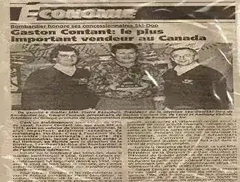 Article de 1993 : Gaston Contant devient le plus important vendeur BRP au Canada, avec Pierre Beaudoin, Gérard Contant et Anthony Kalhok