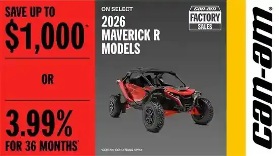 Save up to $1,000 OR 3.99% for 36 months on select 2026 Maverick R models