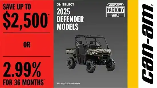 Save up to $2,500 OR 2.99% for 36 months on select 2025 Defender models